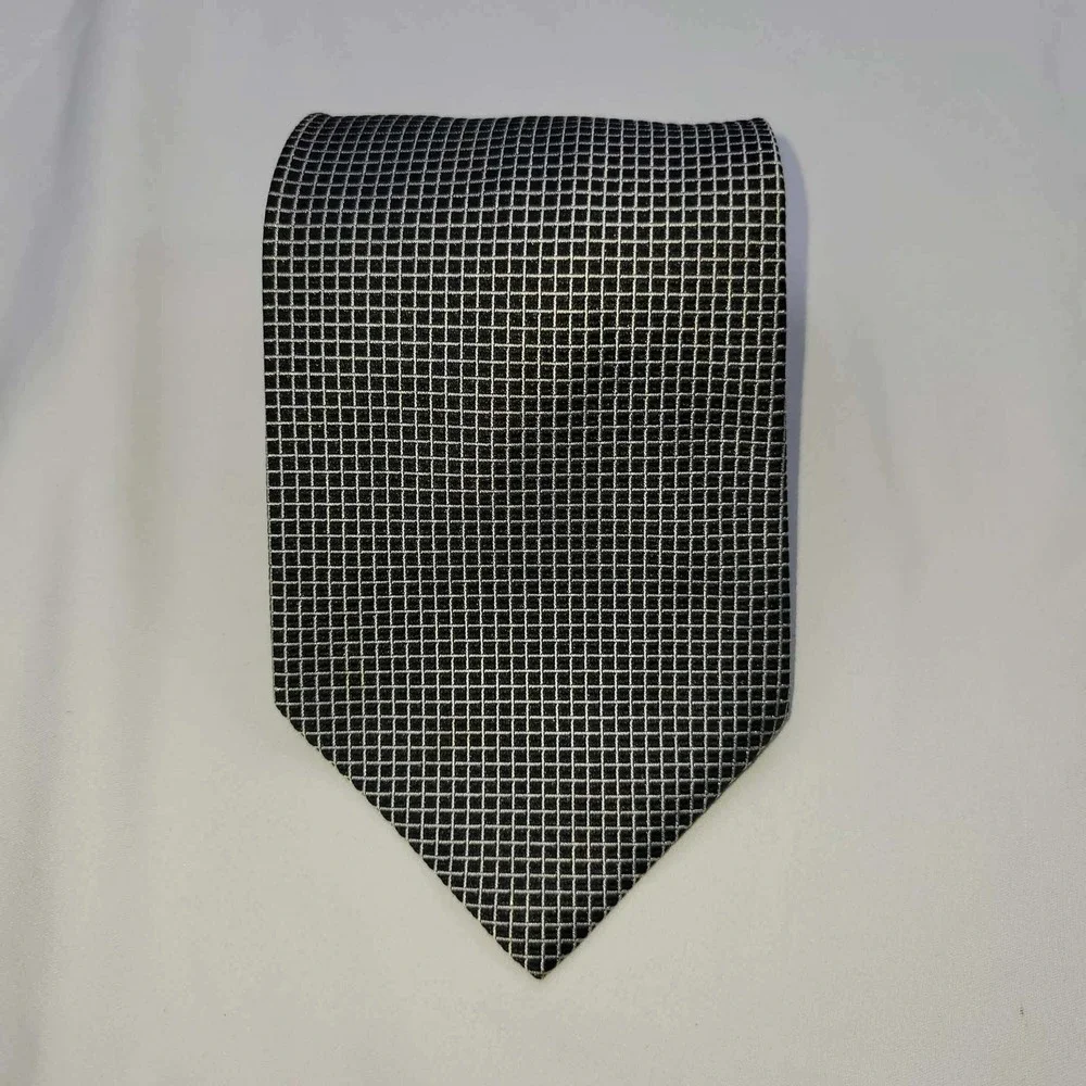 Ralph Lauren Silk Tie Mens Black White Grid Pattern Hand Finished USA - Picture 3 of 7